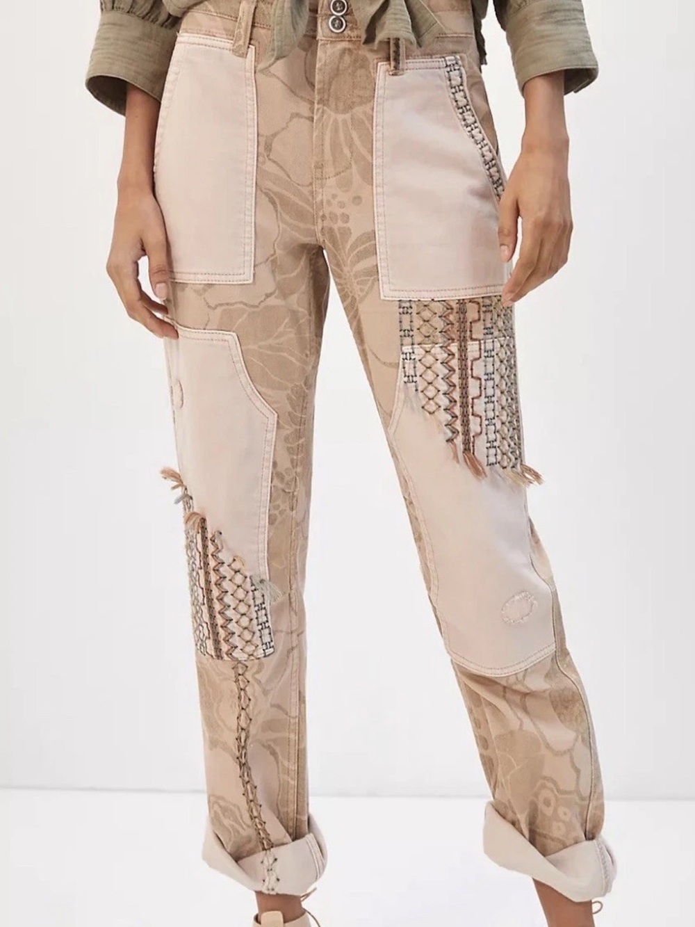 Anthropologie Pilcro The Camp Wanderer Patchwork Embroidered Pants Size 29 Boho